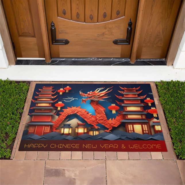 Chinese and Vietnamese New Year Dragon Origami DM Doormat (Outdoor)