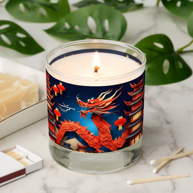 Chinese and Vietnamese New Year Dragon Origami  Scented Candle (Lit)