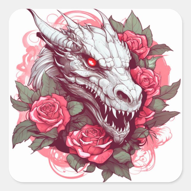 Chinese angry dragon  square sticker (Front)