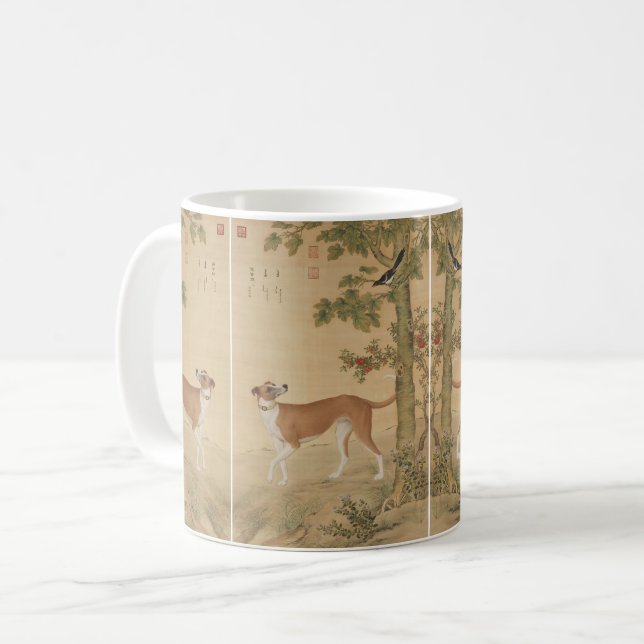Chinese Art 1747 The Dog Bird & Flowers Pattern Coffee Mug (Front Left)