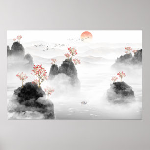 Chinese Artistic Conception Ink Painting Landscape Poster