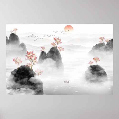 Chinese Artistic Conception Ink Painting Landscape Poster