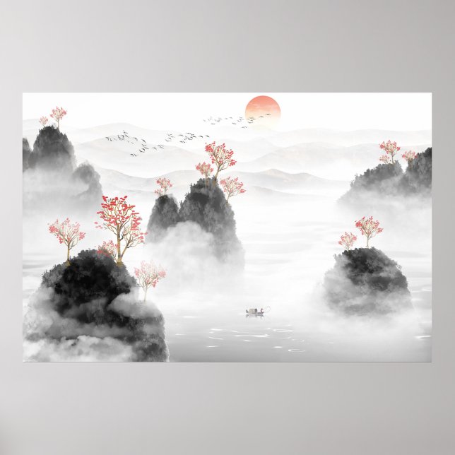 Chinese Artistic Conception Ink Painting Landscape Poster (Front)