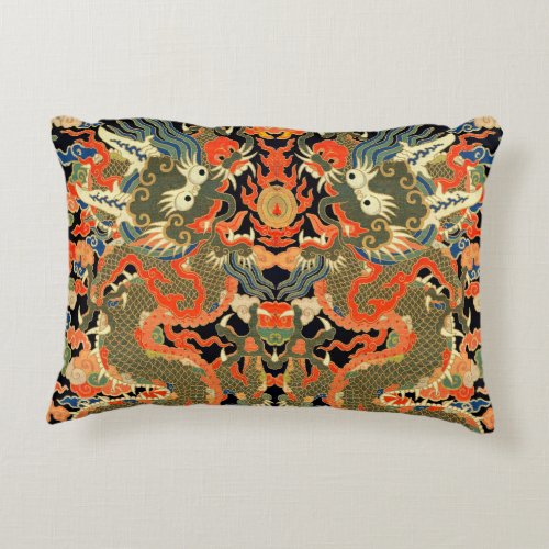 Chinese Asian Dragon Colorful Art Accent Pillow