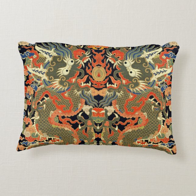 Chinese Asian Dragon Colorful Art Accent Pillow (Back)