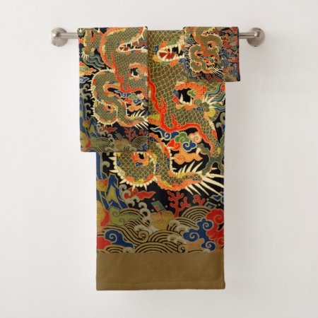Chinese Asian Dragon Colorful Art Bath Towel Set