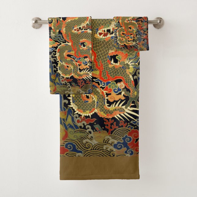 Chinese Asian Dragon Colorful Art Bath Towel Set (Insitu)