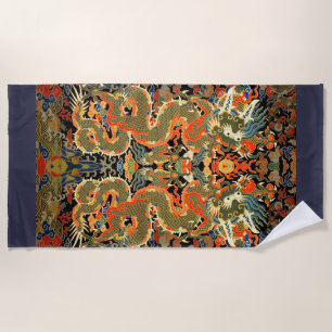 Chinese Asian Dragon Colorful Art Beach Towel