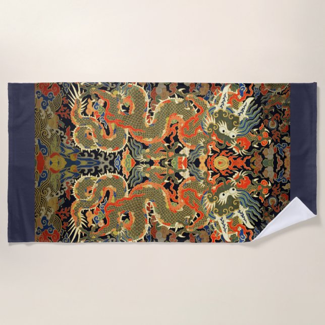 Chinese Asian Dragon Colorful Art Beach Towel (Front)