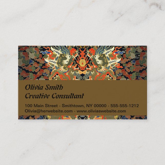Chinese Asian Dragon Colorful Art Business Card (Front)