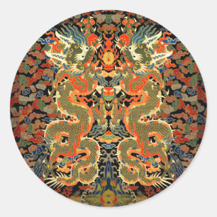 Chinese Asian Dragon Colorful Art Classic Round Sticker