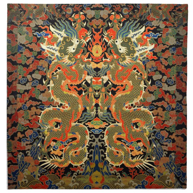 Chinese Asian Dragon Colorful Art Cloth Napkin (Front)