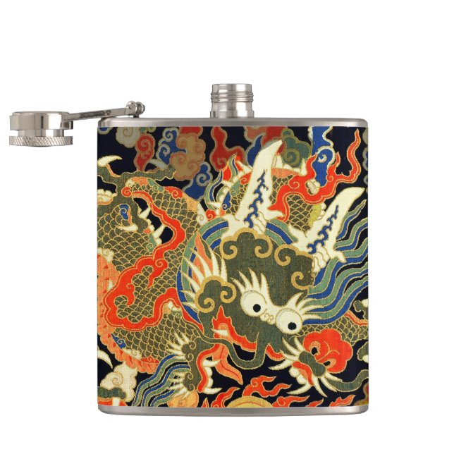 Chinese Asian Dragon Colorful Art Flask (Opened)