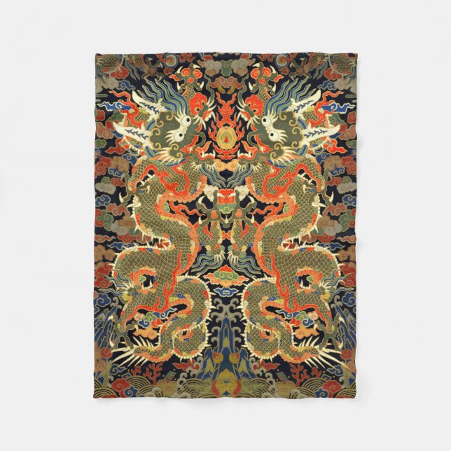 Chinese Asian Dragon Colorful Art Fleece Blanket (Front)