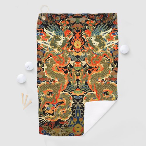 Chinese Asian Dragon Colorful Art Golf Towel