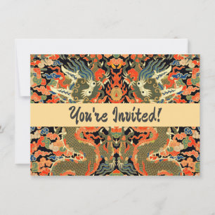 Chinese Asian Dragon Colorful Art Invitation
