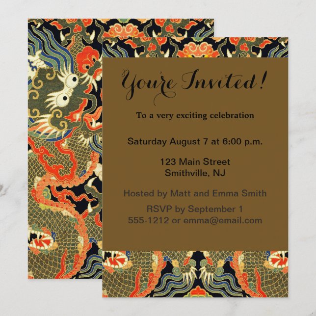 Chinese Asian Dragon Colorful Art Invitation (Front/Back)