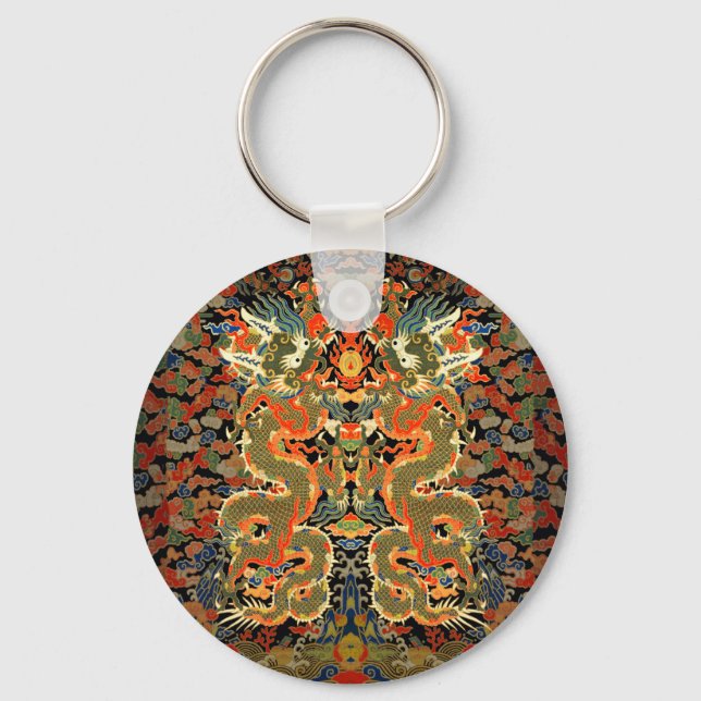 Chinese Asian Dragon Colorful Art Keychain (Front)