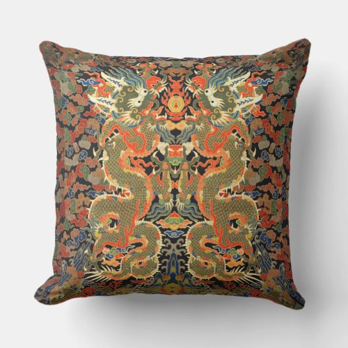 Chinese Asian Dragon Colorful Art Outdoor Pillow