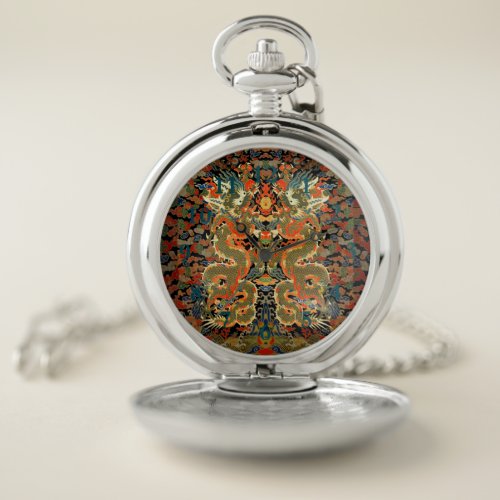 Chinese Asian Dragon Colorful Art Pocket Watch