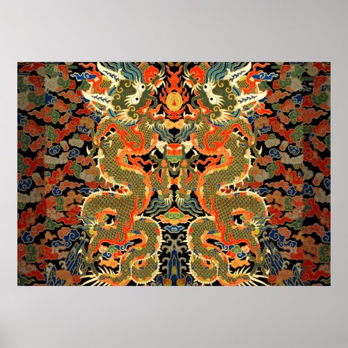 Chinese Asian Dragon Colorful Art Poster