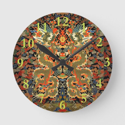 Chinese Asian Dragon Colorful Art Round Clock
