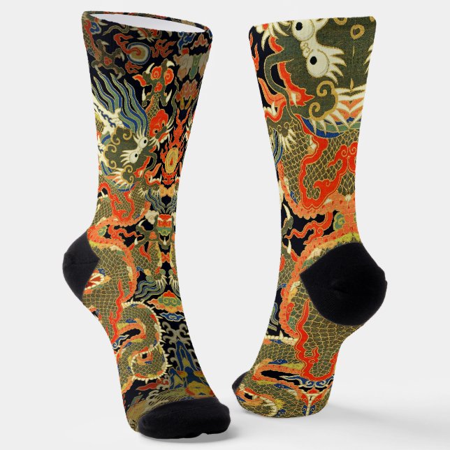 Chinese Asian Dragon Colorful Art Socks (Angled)