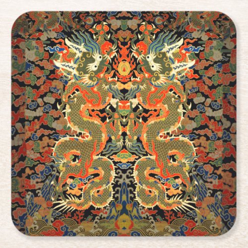 Chinese Asian Dragon Colorful Art Square Paper Coaster