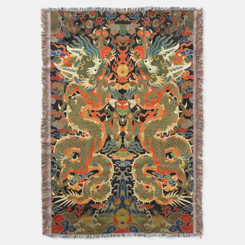 Chinese Asian Dragon Colorful Art Throw Blanket