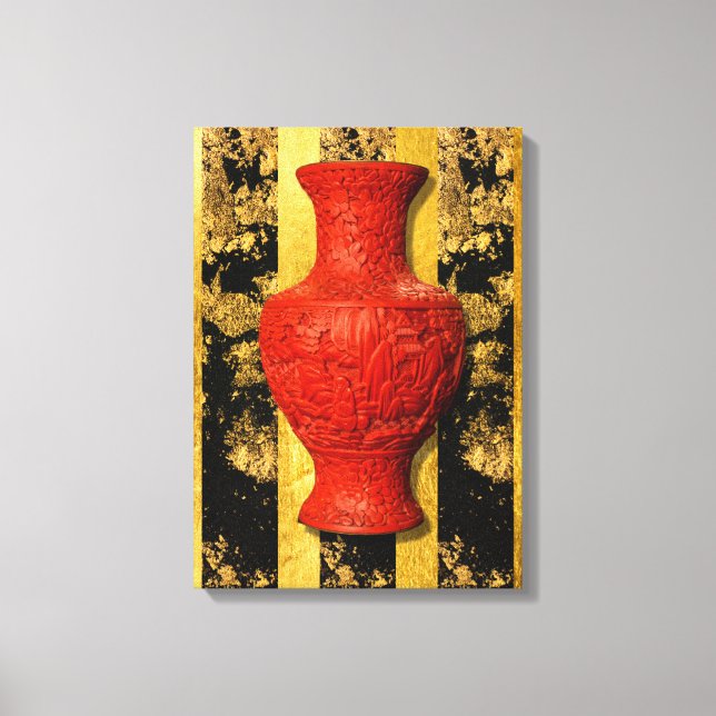 Chinese Asian Red Vase Stretched Canvas Print (Front)