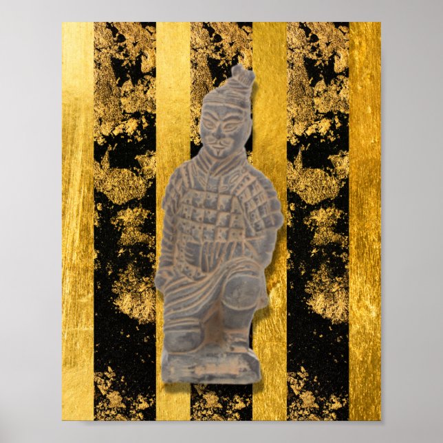 Chinese Asian Terracotta Warrior Gold Black Wall  Poster (Front)