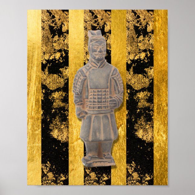 Chinese Asian Terracotta Warrior Gold Black Wall  Poster (Front)