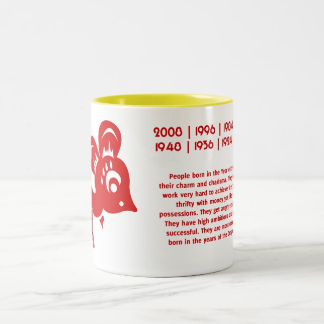 Chinese Astrology Rat Illustration Two-Tone Coffee Mug (Center)