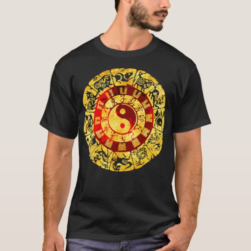 Chinese Astrology Yin Yang Golden Mandala Zodiac H T_Shirt