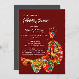 Chinese Auspicious Cloud Dragon Bridal Shower Invitation