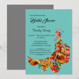 Chinese Auspicious Cloud Dragon Bridal Shower Invitation