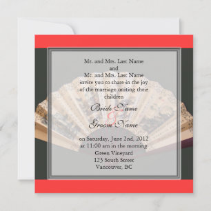 Chinese bamboo and silk fan wedding invitation