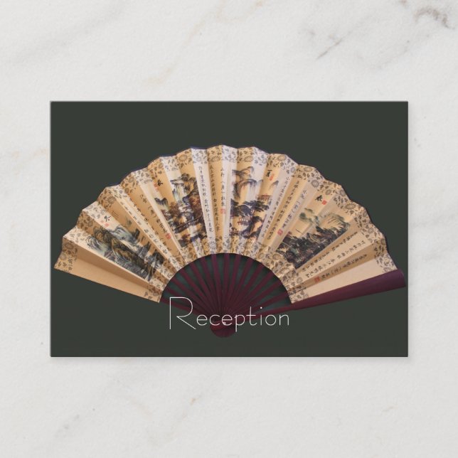 Chinese bamboo and silk fan wedding reception card (Front)