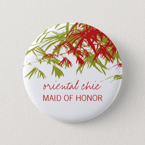 Chinese Bamboo Leaves Tree Nature Wedding Name Tag Pinback Button