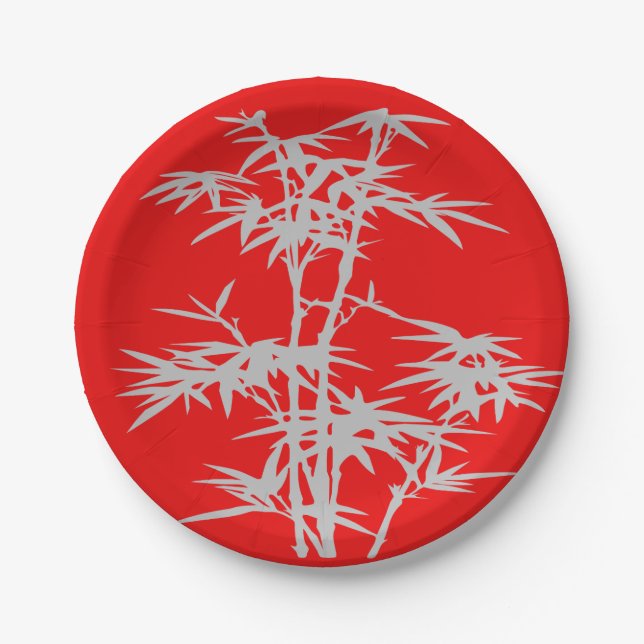 Chinese bamboo on red Chinese dinner party Paper Plates (Front)