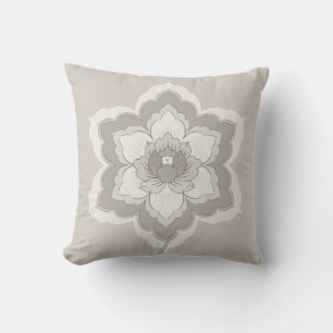Chinese Baoxiang Flower in Minimalist Beige & Taup Throw Pillow