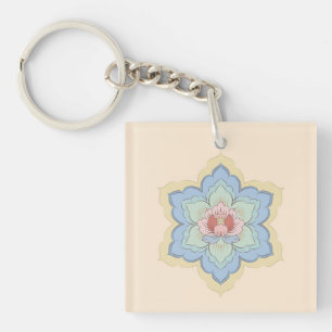 Chinese Baoxiang Flower in Peach & Sky Keychain