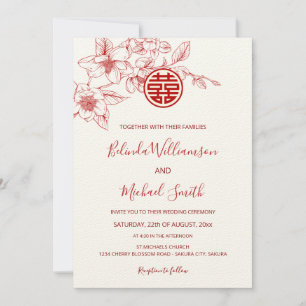 Chinese Bilingual   Magnolia Cream Chinese Wedding Invitation