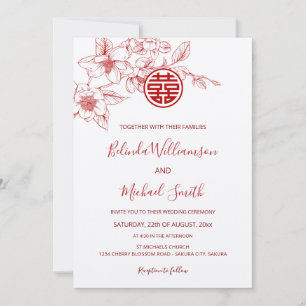 Chinese Bilingual   Magnolia White Chinese Wedding Invitation