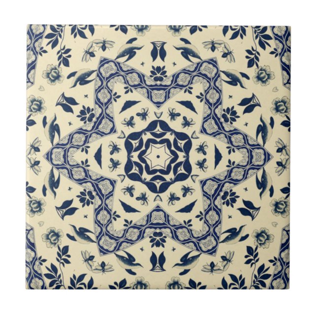 Chinese Birds ~ Bees ~ Flowers ~ Delft ~ * ~ Ceramic Tile (Front)