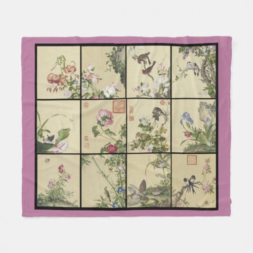 Chinese Birds Flowers Animals Fleece Blanket