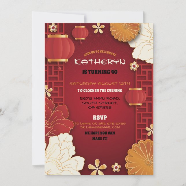 Chinese Birthday Party Restaurant Take Away Photo Invitation (Front)