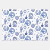 Chinoiserie Blue & White Pagodas Wrapping Paper Sheets