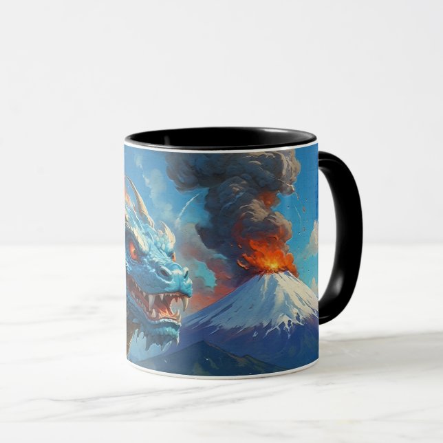 Chinese Blue Dragon and Volcano Mug (Front Right)