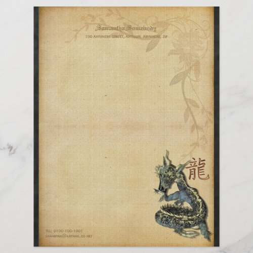 Chinese Blue Dragon Writing Paper